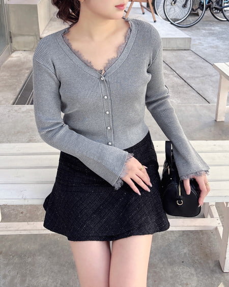 INGNI(イング) レースリブニットカーディガン グレー