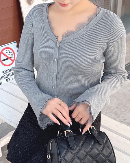 INGNI(イング) レースリブニットカーディガン グレー