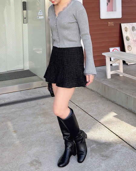 INGNI(イング) レースリブニットカーディガン グレー