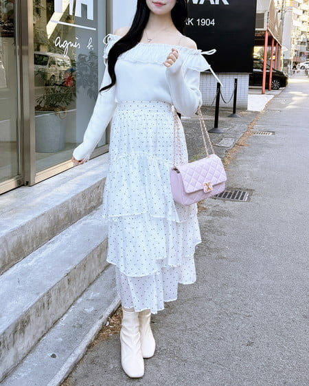 INGNI（イング） シアーティアードスカート ﾄﾞｯﾄ