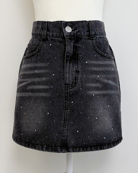 INGNI(イング) ラインストーンデニムミニスカート グレー