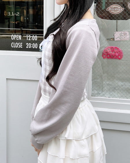 INGNI（イング） ボレロレイヤード風リボンギンガムチェックニット ｵﾌﾗｲﾄｸﾞﾚｰ/ﾁｪｯｸ