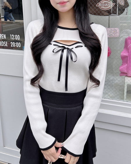 INGNI（イング） デコルテオープンリブニット ｵﾌﾎﾜｲﾄ/ｸﾛ