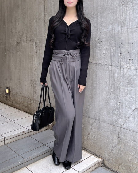 INGNI(イング) ハイウエストリボンパンツ チャコールグレー