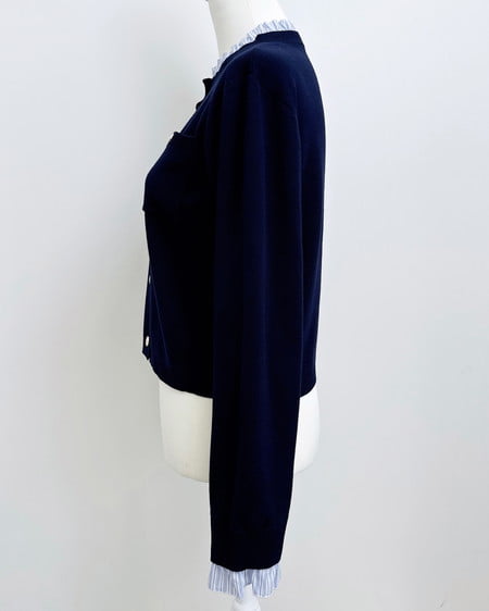 INGNI(イング) フリルレイヤードニットカーディガン コン/ブルーストライプ