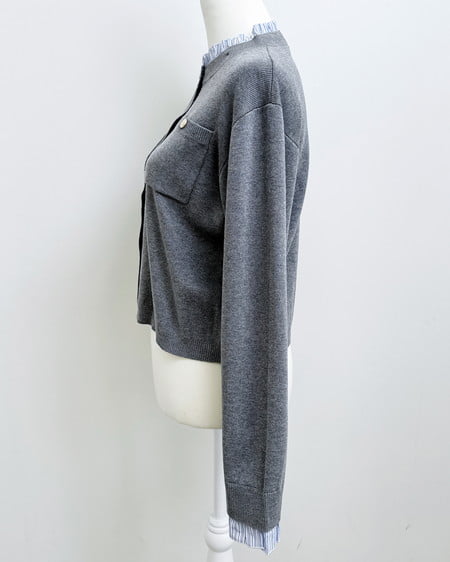 INGNI（イング） フリルレイヤードニットカーディガン ｸﾞﾚｰ/ﾌﾞﾙｰｽﾄﾗｲﾌﾟ