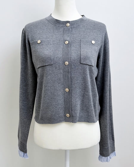 INGNI（イング） フリルレイヤードニットカーディガン ｸﾞﾚｰ/ﾌﾞﾙｰｽﾄﾗｲﾌﾟ