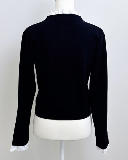 INGNI（イング） フリルレイヤードニットカーディガン ｸﾛ/ｵﾌﾎﾜｲﾄ