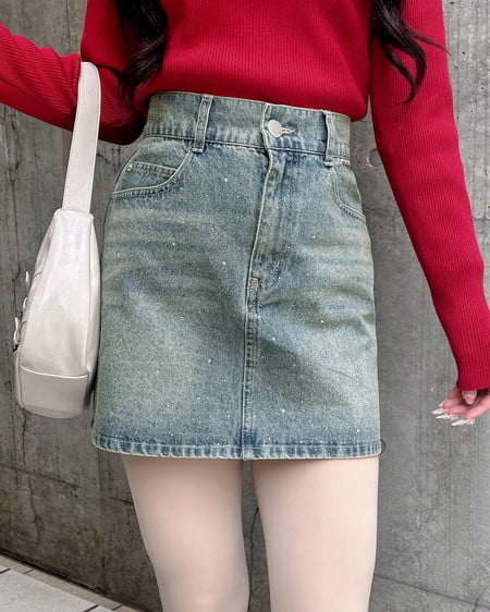 ラインストーンデニムミニスカート