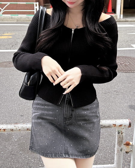 ラインストーンデニムミニスカート