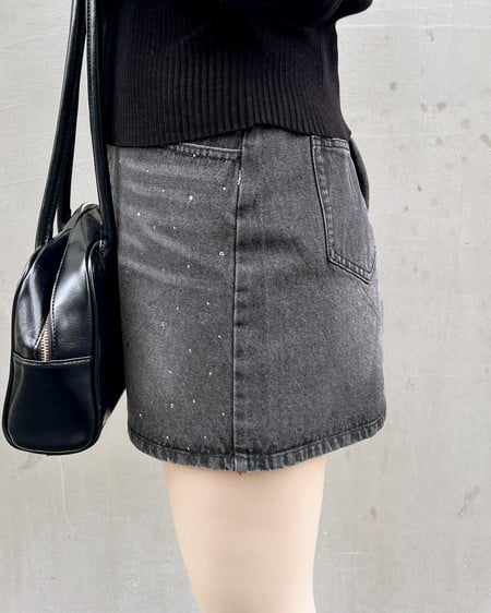 INGNI（イング） ラインストーンデニムミニスカート(セットアップ対応) ｸﾞﾚｰ