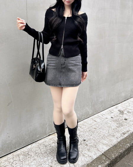 INGNI(イング) 襟付オフショルニットカーディガン クロ