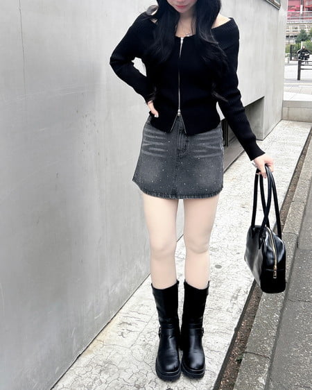 INGNI(イング) 襟付オフショルニットカーディガン クロ