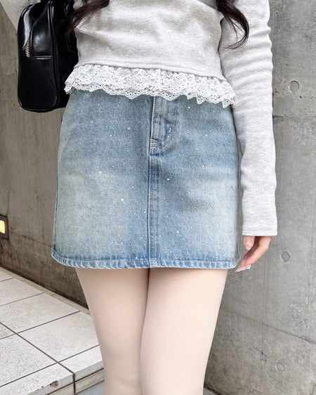 ラインストーンデニムミニスカート