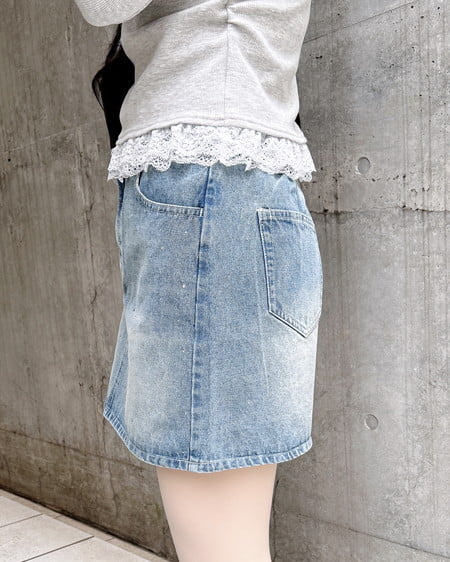 INGNI（イング） ラインストーンデニムミニスカート(セットアップ対応) ﾃﾞﾆﾑ/ﾗｲﾄﾌﾞﾙｰ