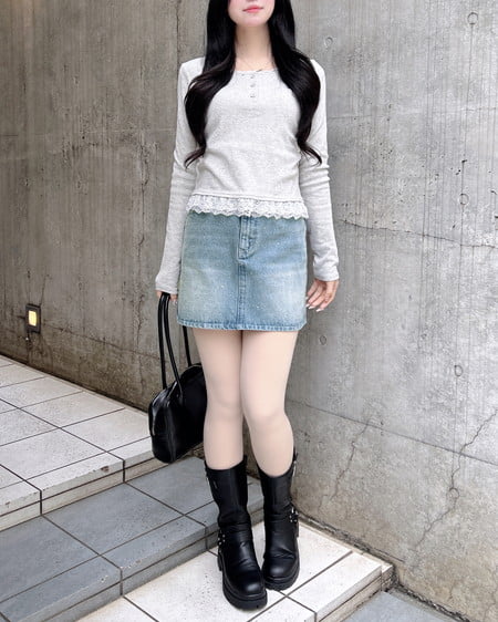 INGNI（イング） ラインストーンデニムミニスカート(セットアップ対応) ﾃﾞﾆﾑ/ﾗｲﾄﾌﾞﾙｰ