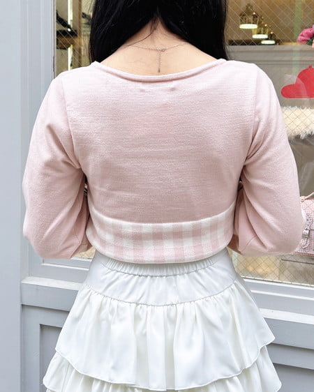 INGNI（イング） ボレロレイヤード風リボンギンガムチェックニット ｵﾌﾋﾟﾝｸ/ﾁｪｯｸ