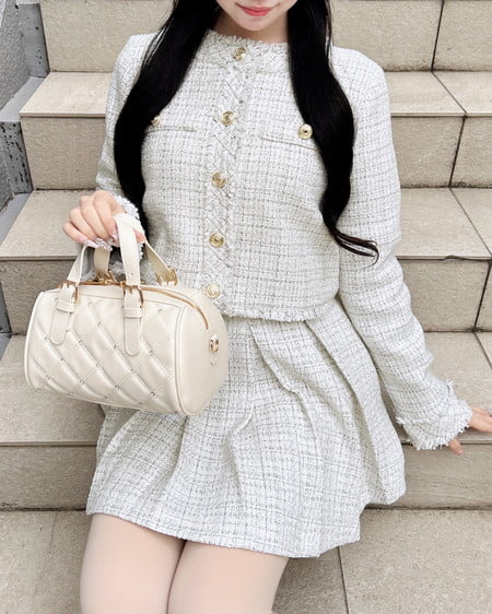 ツイードボックスプリーツスカパン(セットアップ対応)