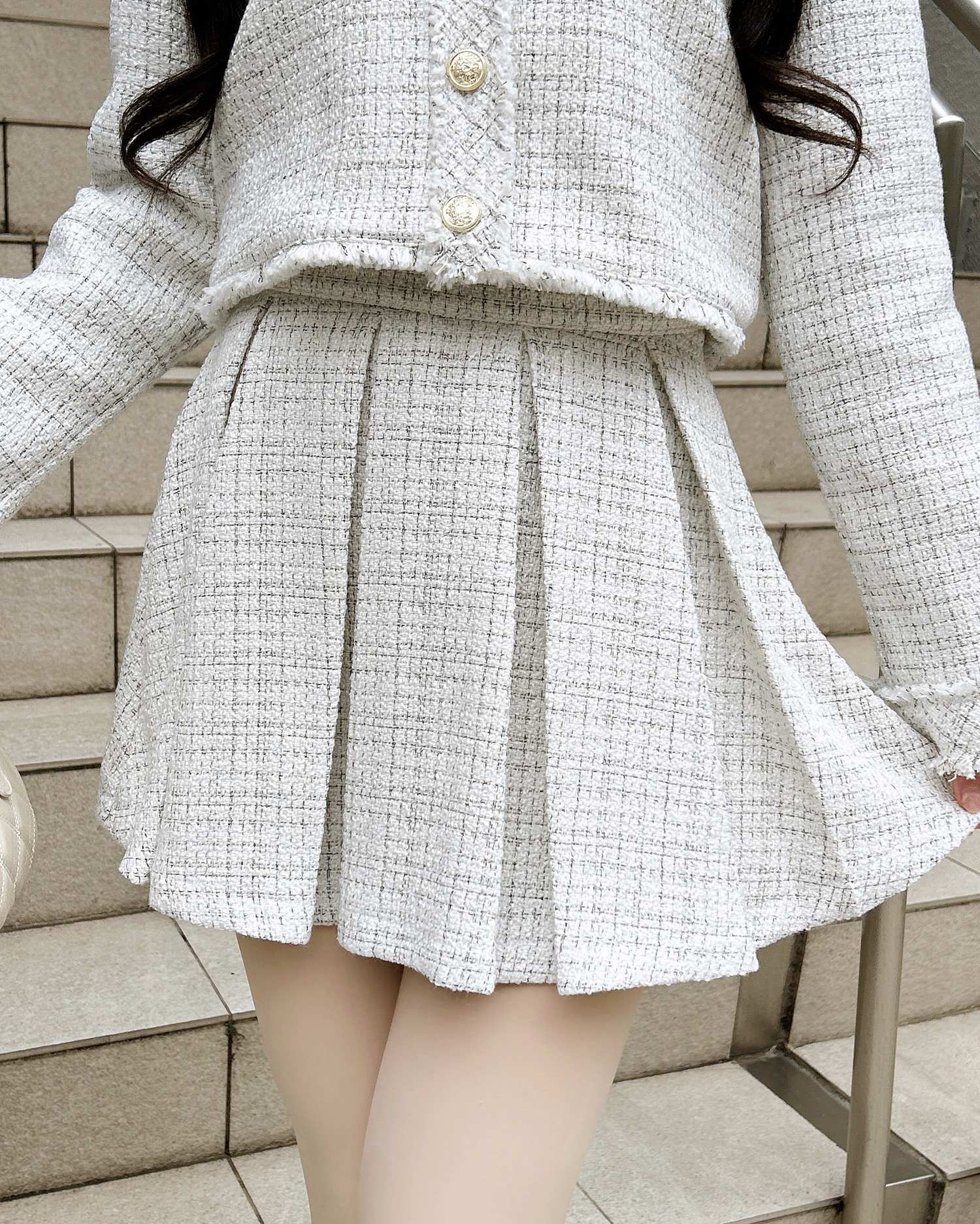 ツイードボックスプリーツスカパン(セットアップ対応)（ＯＵＴＬＥＴ）