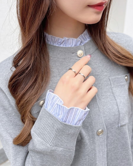 INGNI(イング) フリルレイヤードニットカーディガン グレー/ブルーストライプ