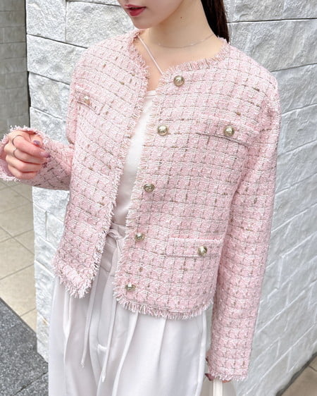 INGNI（イング） ツイードジャケット ﾋﾟﾝｸﾍﾞｰｼﾞｭ