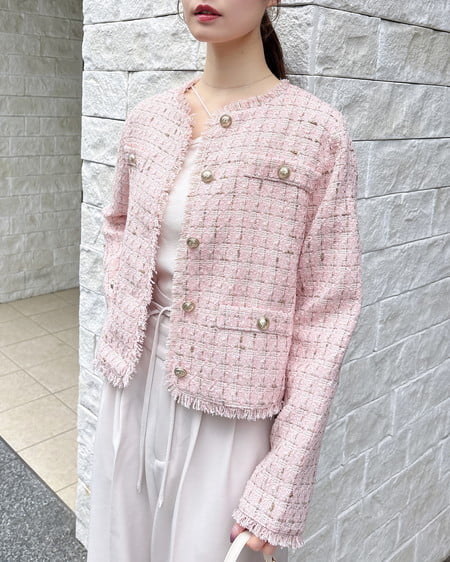 INGNI（イング） ツイードジャケット ﾋﾟﾝｸﾍﾞｰｼﾞｭ