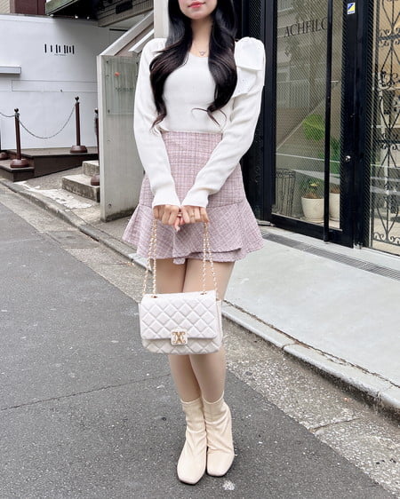 INGNI(イング) ワンショルビジュー付肩リボンニット オフホワイト