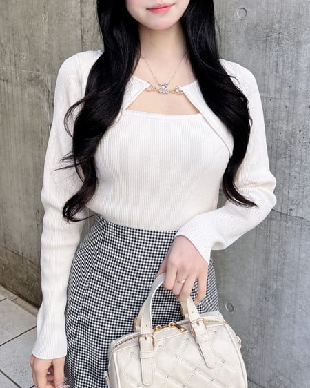 ビット付デコルテオープンリブニット