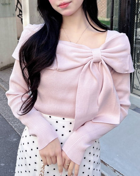 INGNI(イング) リボンオフショルニット ピンク