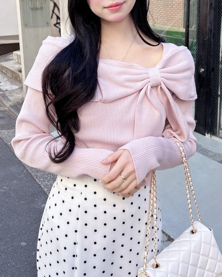 INGNI(イング) リボンオフショルニット ピンク