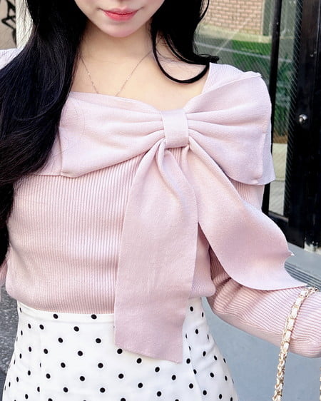 INGNI(イング) リボンオフショルニット ピンク