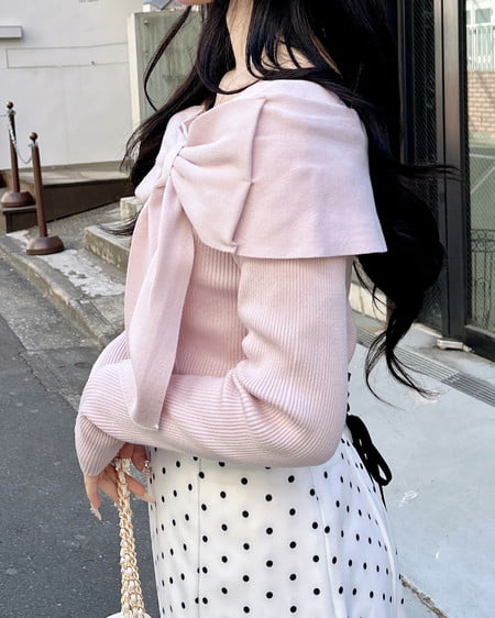 INGNI(イング) リボンオフショルニット ピンク