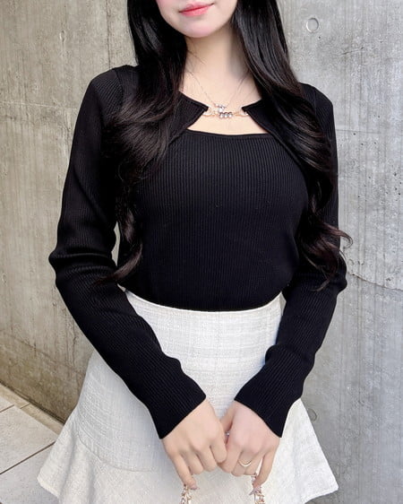 INGNI（イング） ビット付デコルテオープンリブニット ｸﾛ