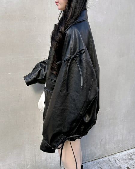 INGNI（イング） マルチWayリボンフェイクレザービッグブルゾン ｸﾛ