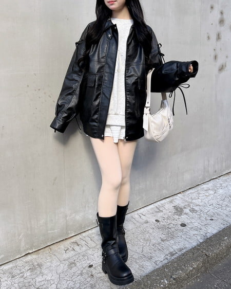 INGNI（イング） マルチWayリボンフェイクレザービッグブルゾン ｸﾛ