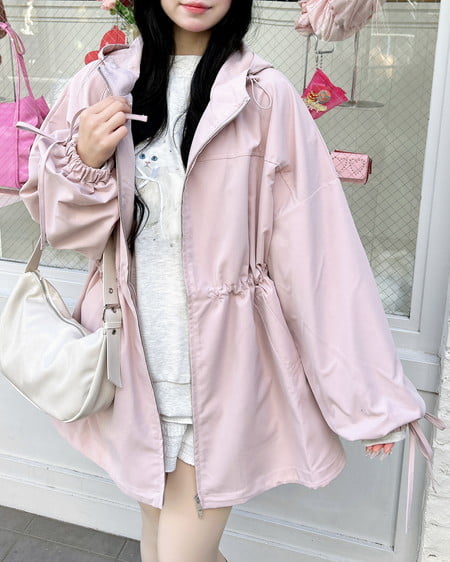 INGNI(イング) ミドル丈袖リボン2Wayマウンテンパーカー ピンク