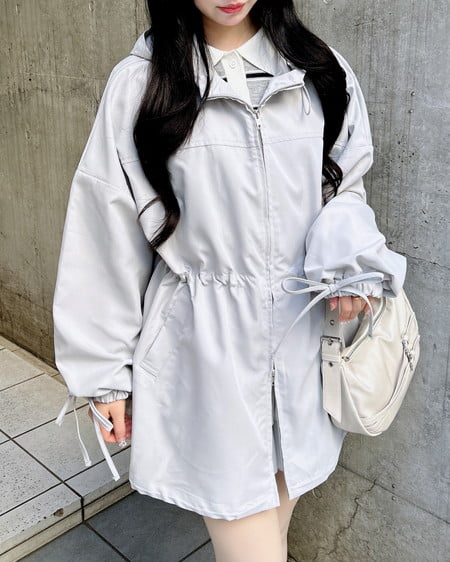 ミドル丈袖リボン2Wayマウンテンパーカー