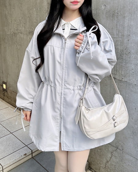 INGNI（イング） ミドル丈袖リボン2Wayマウンテンパーカー ﾗｲﾄｸﾞﾚｰ