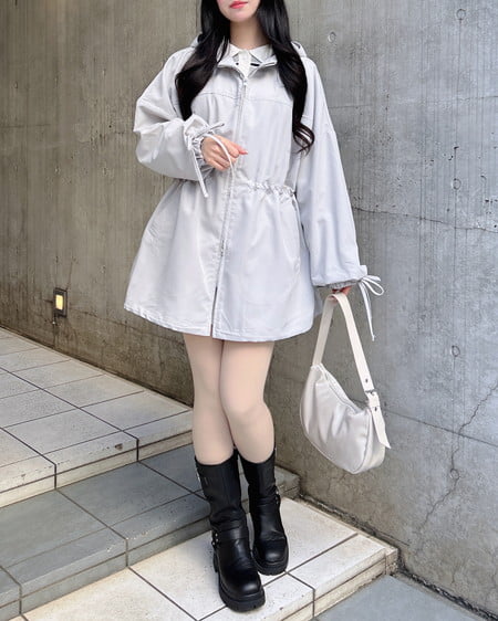 INGNI（イング） ミドル丈袖リボン2Wayマウンテンパーカー ﾗｲﾄｸﾞﾚｰ