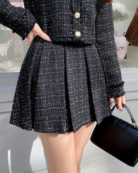 ツイードボックスプリーツスカパン(セットアップ対応)