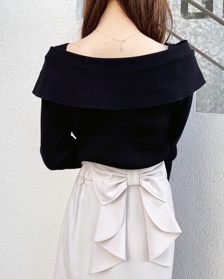 INGNI(イング) リボンオフショルニット クロ