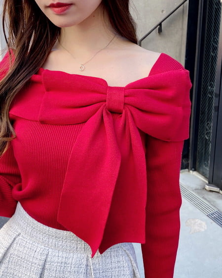 INGNI（イング） リボンオフショルニット ｱｶ