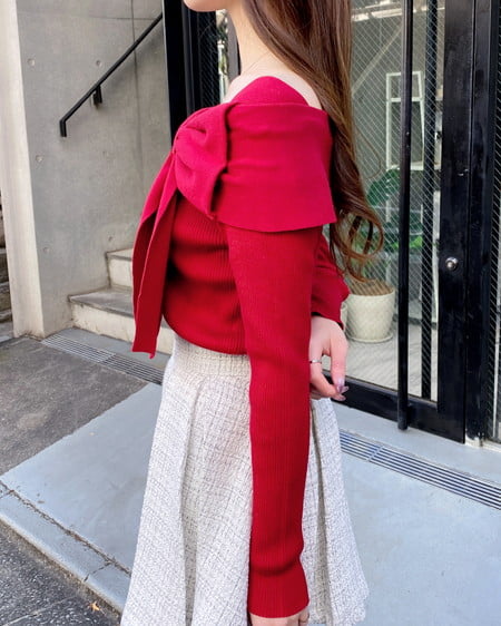 INGNI（イング） リボンオフショルニット ｱｶ