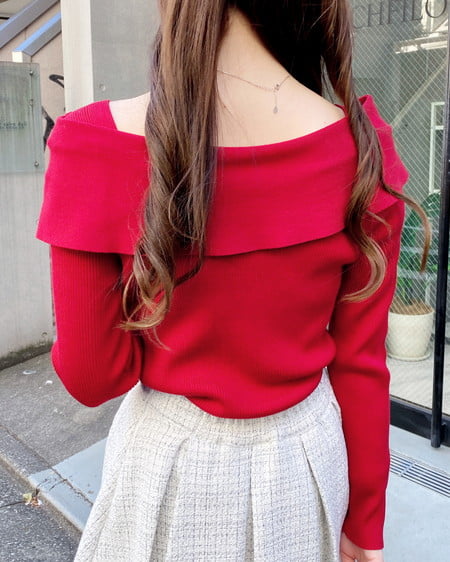 INGNI（イング） リボンオフショルニット ｱｶ