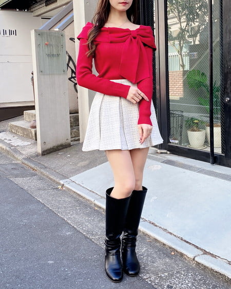 INGNI（イング） リボンオフショルニット ｱｶ