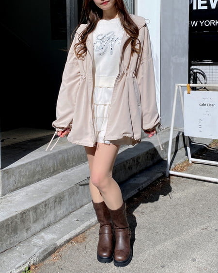 INGNI（イング） ミドル丈袖リボン2Wayマウンテンパーカー ﾗｲﾄﾍﾞｰｼﾞｭ