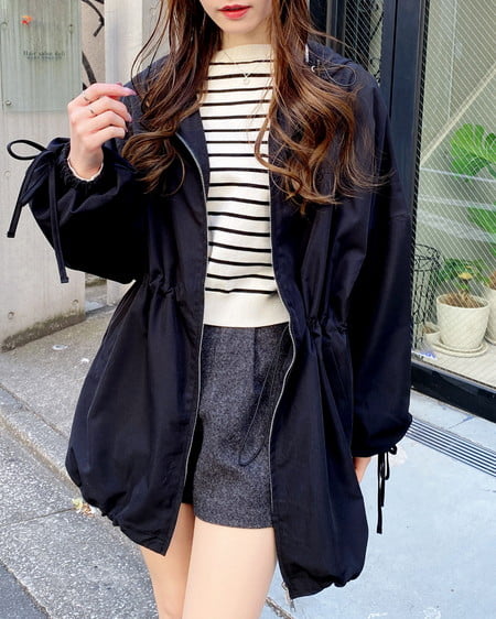 INGNI（イング） ミドル丈袖リボン2Wayマウンテンパーカー ｸﾛ