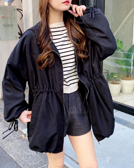 INGNI（イング） ミドル丈袖リボン2Wayマウンテンパーカー ｸﾛ