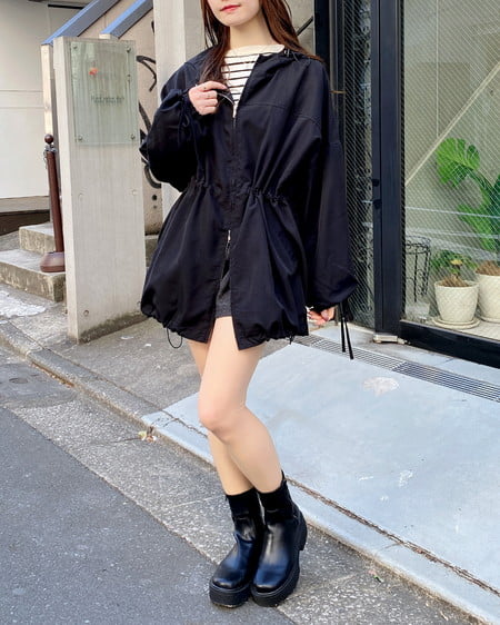 INGNI（イング） ミドル丈袖リボン2Wayマウンテンパーカー ｸﾛ