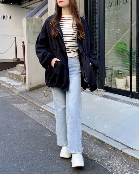 INGNI（イング） ミドル丈袖リボン2Wayマウンテンパーカー ｸﾛ